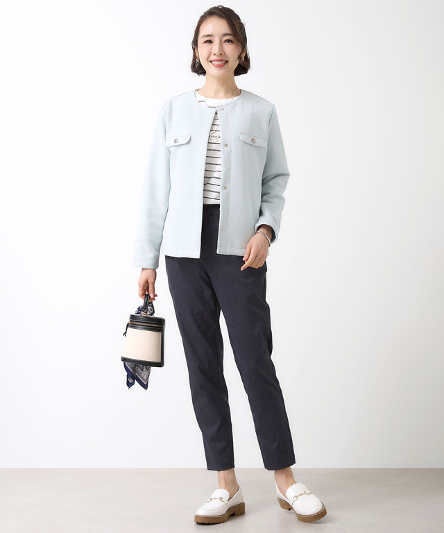 スウェード調 ノーカラージャケット