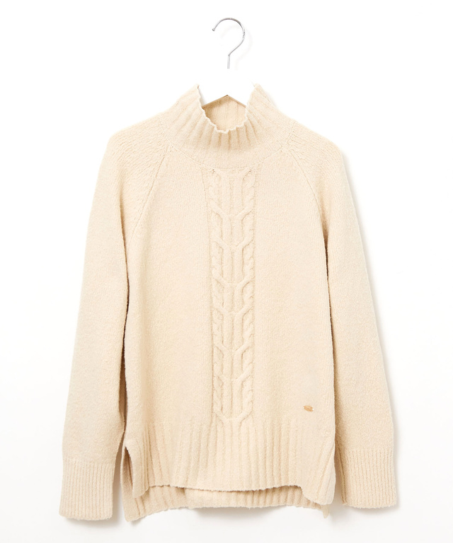 ケーブル編み ハイネックニット【手洗いOK】