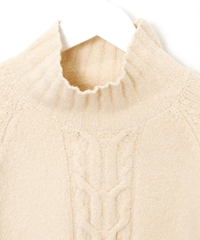 ケーブル編み ハイネックニット【手洗いOK】