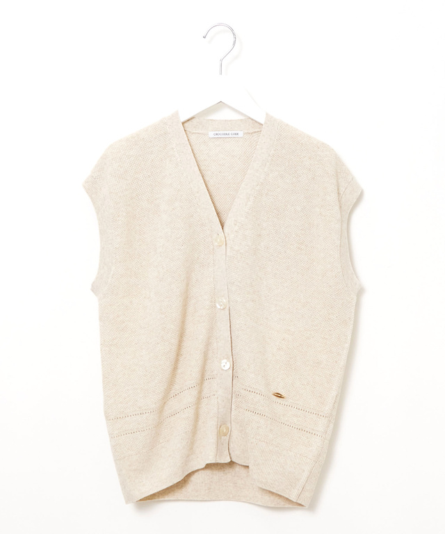 裾編み柄 Vネックベスト【手洗いOK】