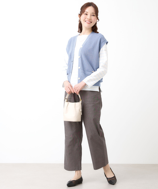 裾編み柄 Vネックベスト【手洗いOK】