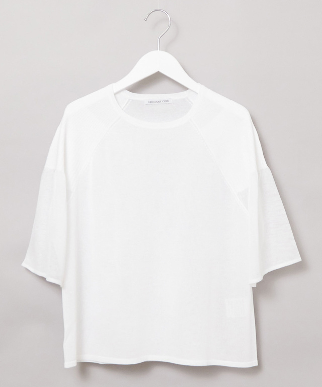 ギャザー切り替え シアー ニット