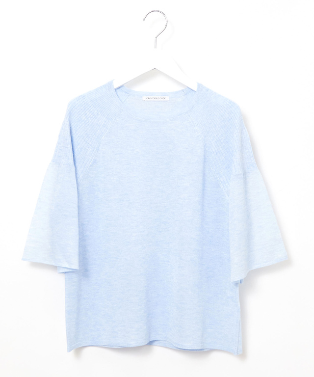 ギャザー切り替え シアー ニット