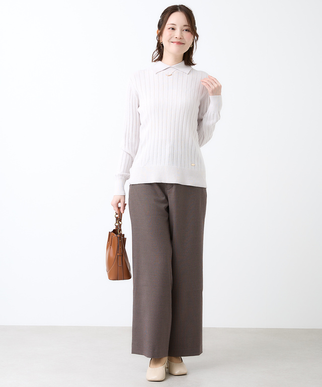 カシミヤブレンド ワイドリブ ハイネック ニット【手洗いOK】