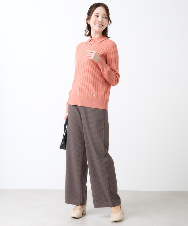 カシミヤブレンド ワイドリブ ハイネック ニット【手洗いOK】