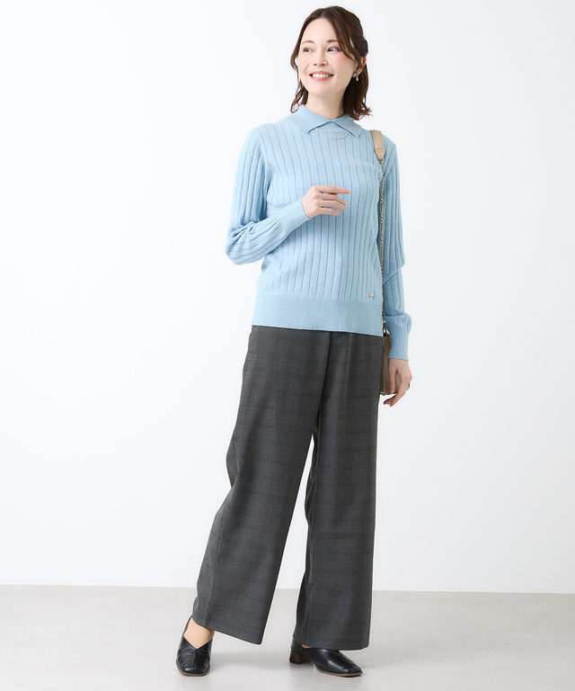 カシミヤブレンド ワイドリブ ハイネック ニット【手洗いOK】