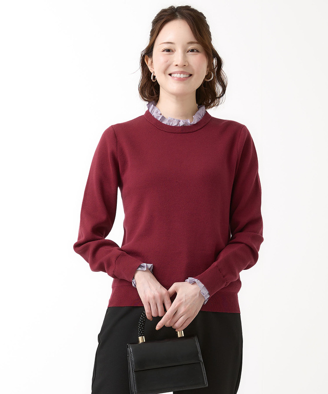 2WAYフリル クルーネック ニット【オンラインショップ・一部店舗限定】【手洗いOK】 