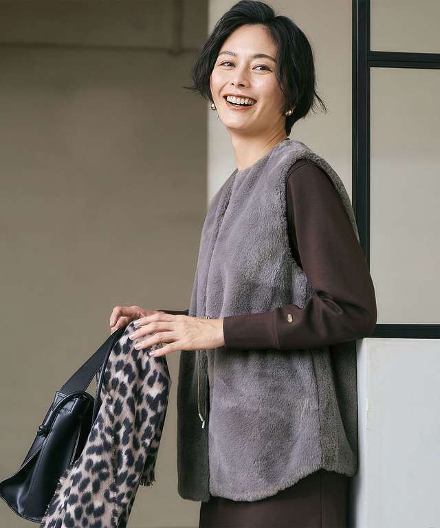 ボア リボン付き ジレ