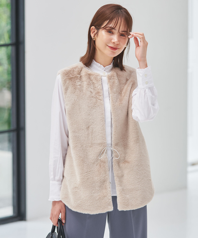 ボア リボン付き ジレ