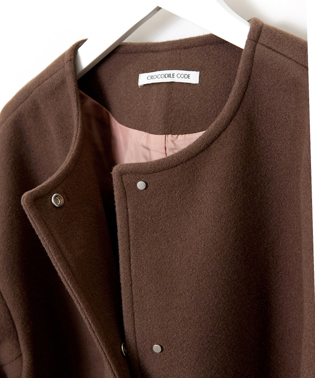 ノーカラー ショート コート