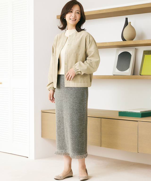 ノーカラー 微起毛 ジャケット