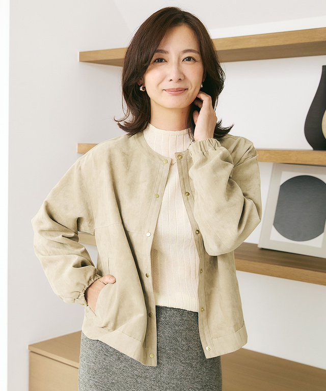 ノーカラー 微起毛 ジャケット