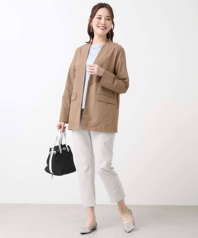 レザーライク ノーカラー ジャケット【オンラインショップ・一部店舗限定】
