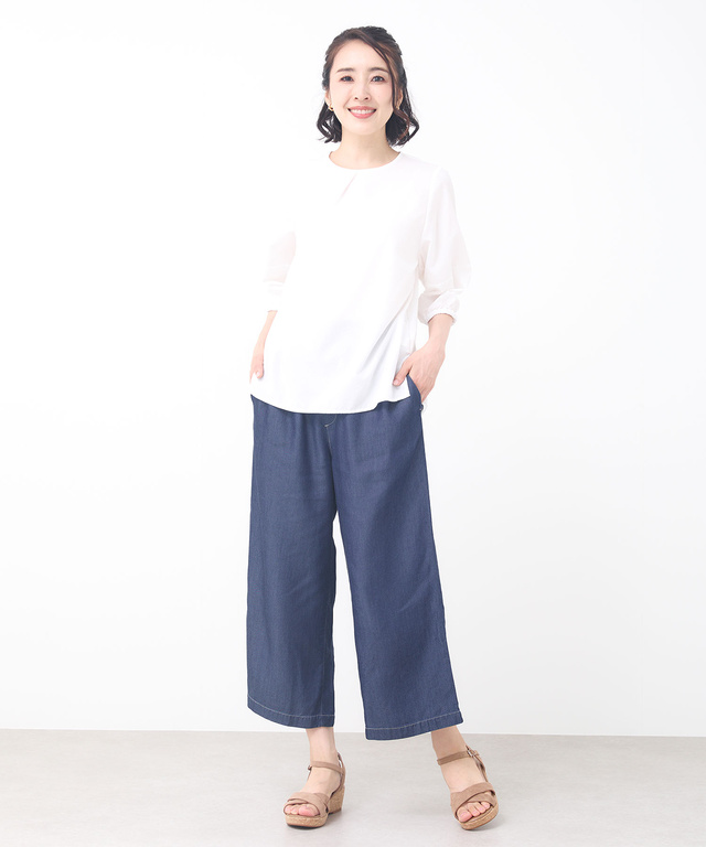 セミワイド クロップド丈 デニムパンツ