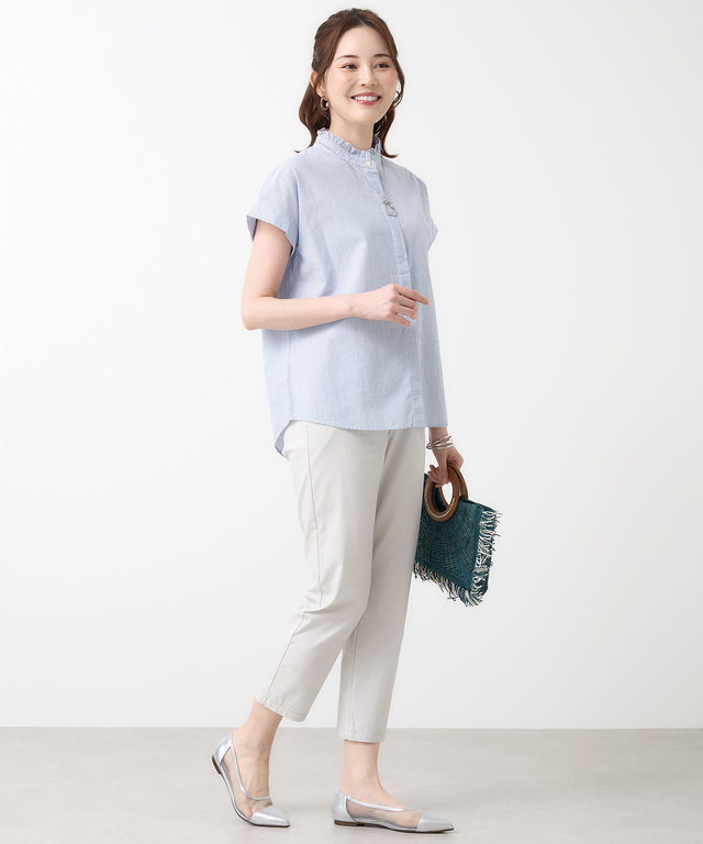 リネンブレンド テーパードパンツ