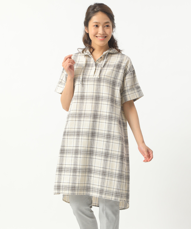 リネン混フード付きチュニック