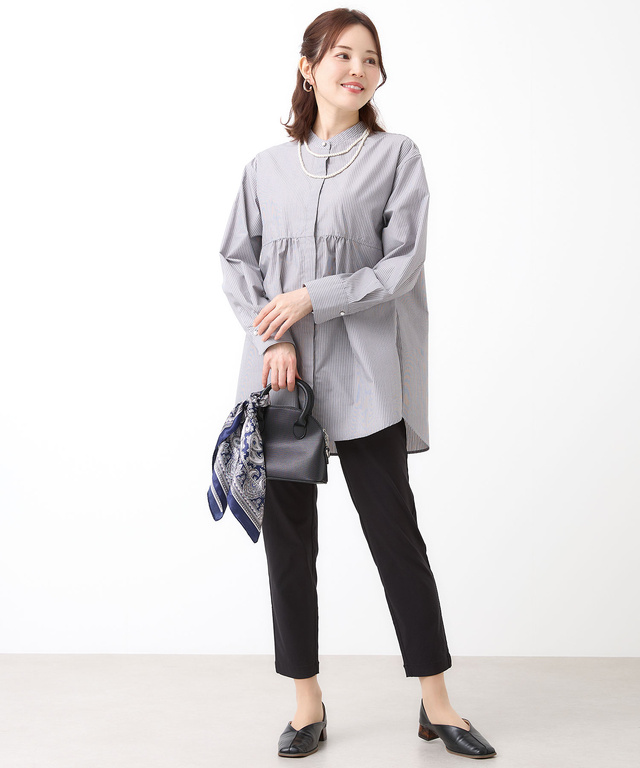 ギャザーデザイン ストライプ柄 チュニック