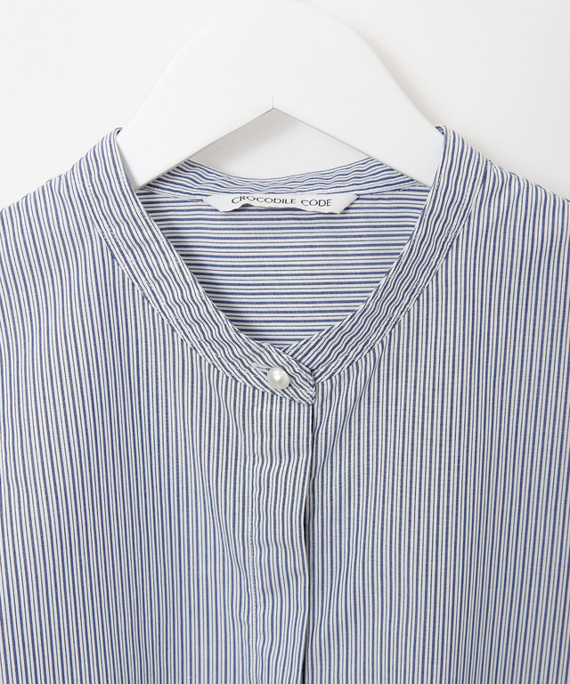 ギャザーデザイン ストライプ柄 チュニック