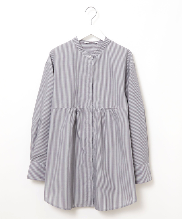 ギャザーデザイン ストライプ柄 チュニック