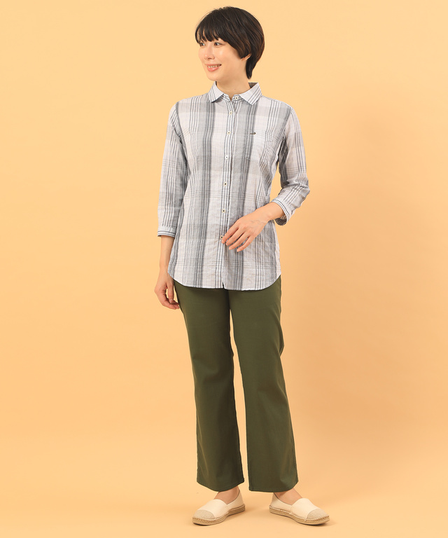 シャーリングチェックシャツ
