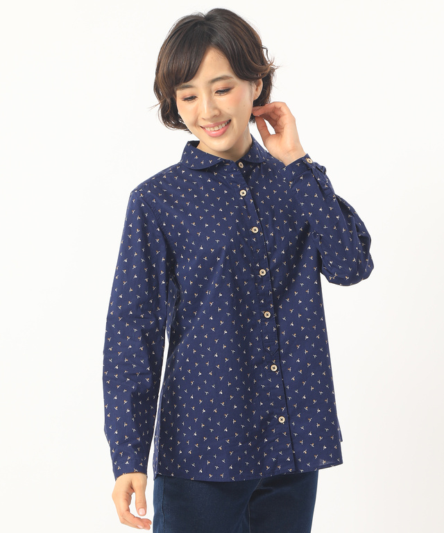 小花ショールカラーシャツ