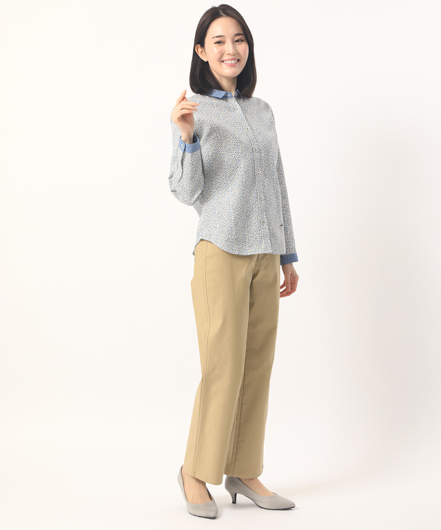 ダンガリー衿小花柄シャツ