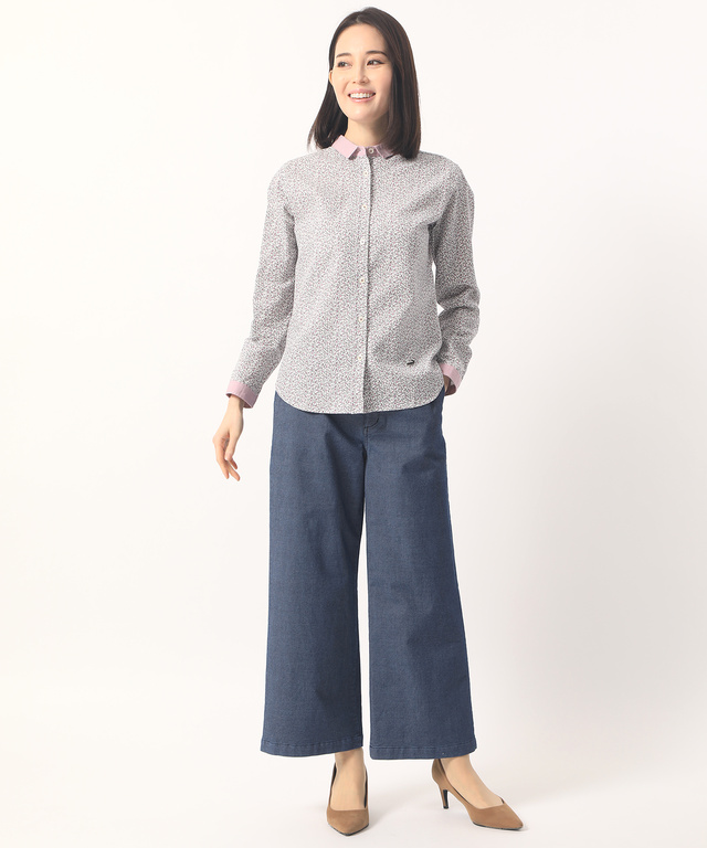 ダンガリー衿小花柄シャツ