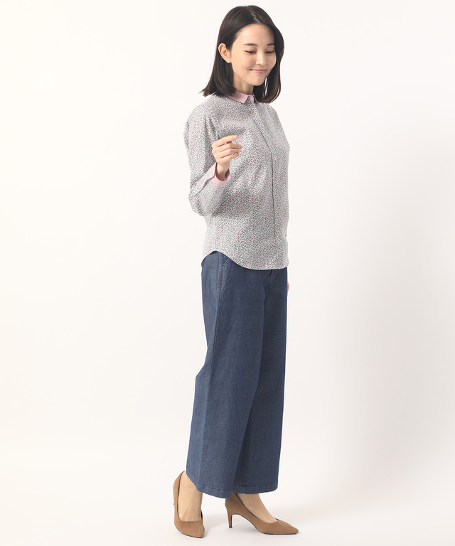 ダンガリー衿小花柄シャツ