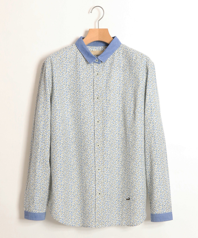 ダンガリー衿小花柄シャツ