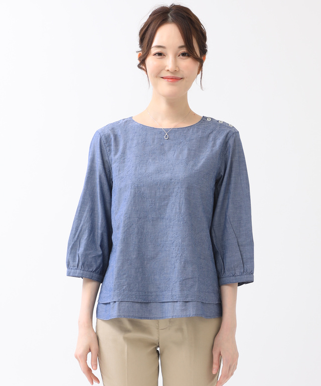 レイヤード風 刺繍 ブラウス