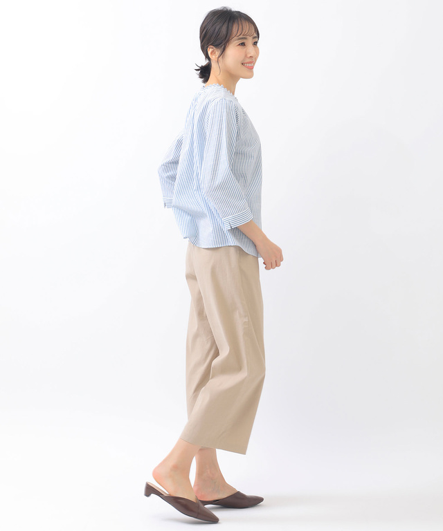 衿フリル ストライプ ブラウス