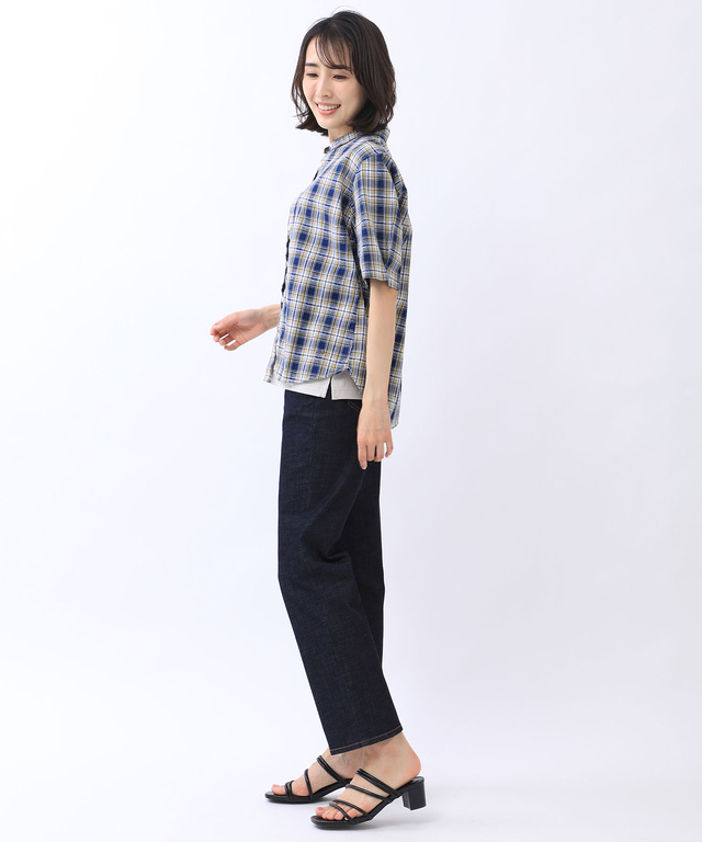 花柄ジャカード チェック シャツ