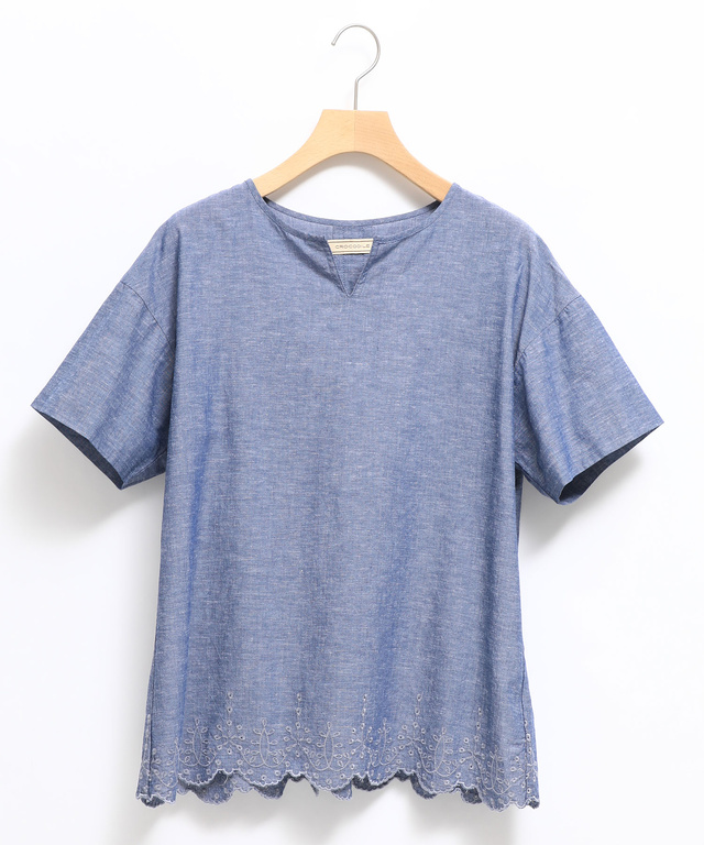 裾刺繍 キーネック ブラウス【WEB・一部店舗限定】