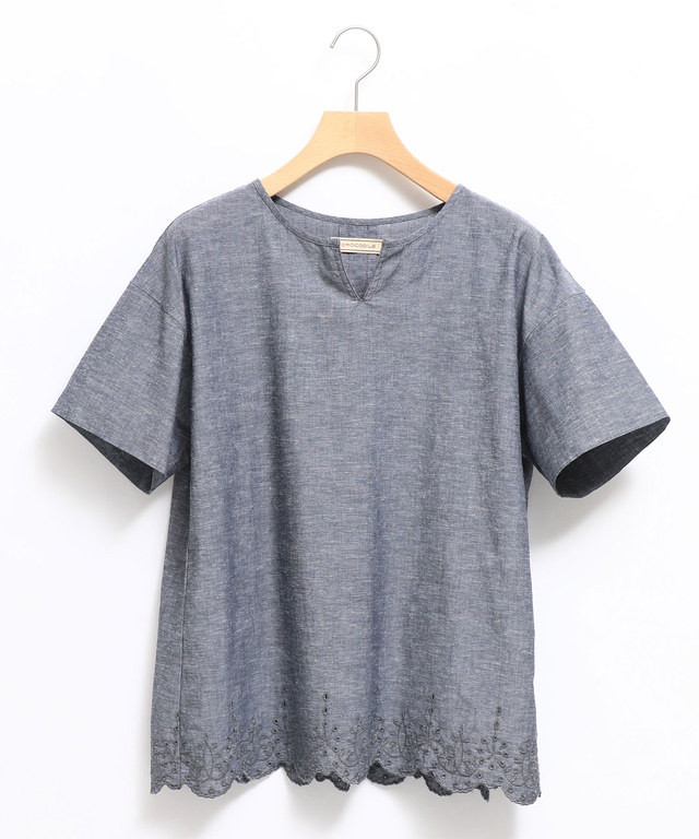 裾刺繍 キーネック ブラウス【WEB・一部店舗限定】