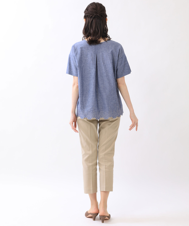 裾刺繍 キーネック ブラウス【WEB・一部店舗限定】