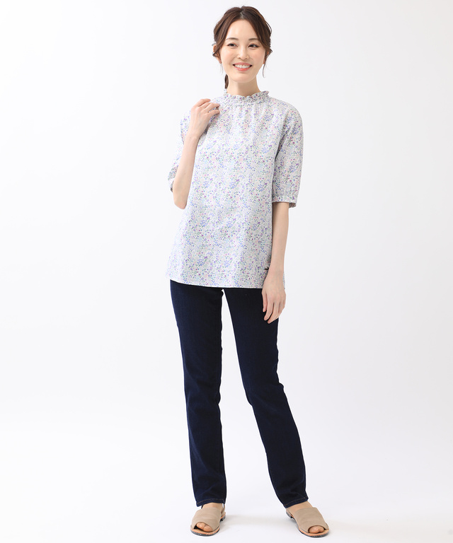 小花柄 襟シャーリング ブラウス【WEB・一部店舗限定】
