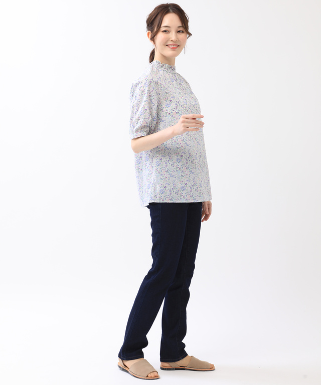 小花柄 襟シャーリング ブラウス【WEB・一部店舗限定】
