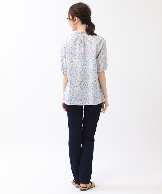 小花柄 襟シャーリング ブラウス【WEB・一部店舗限定】