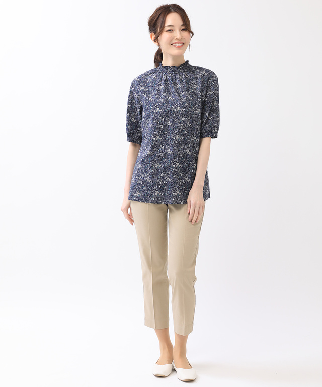 小花柄 襟シャーリング ブラウス【WEB・一部店舗限定】