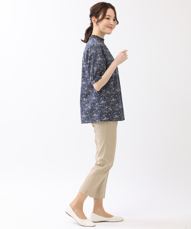 小花柄 襟シャーリング ブラウス【WEB・一部店舗限定】