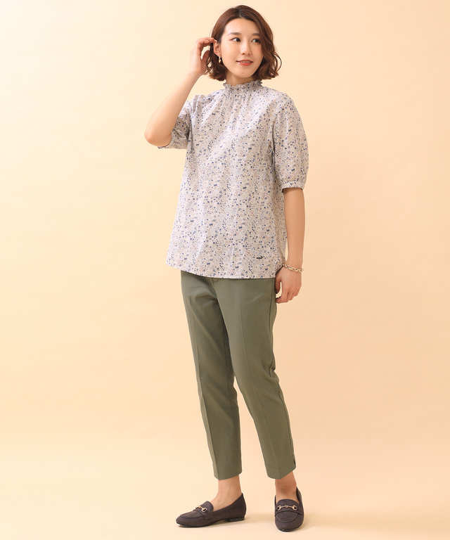小花柄 襟シャーリング ブラウス【WEB・一部店舗限定】