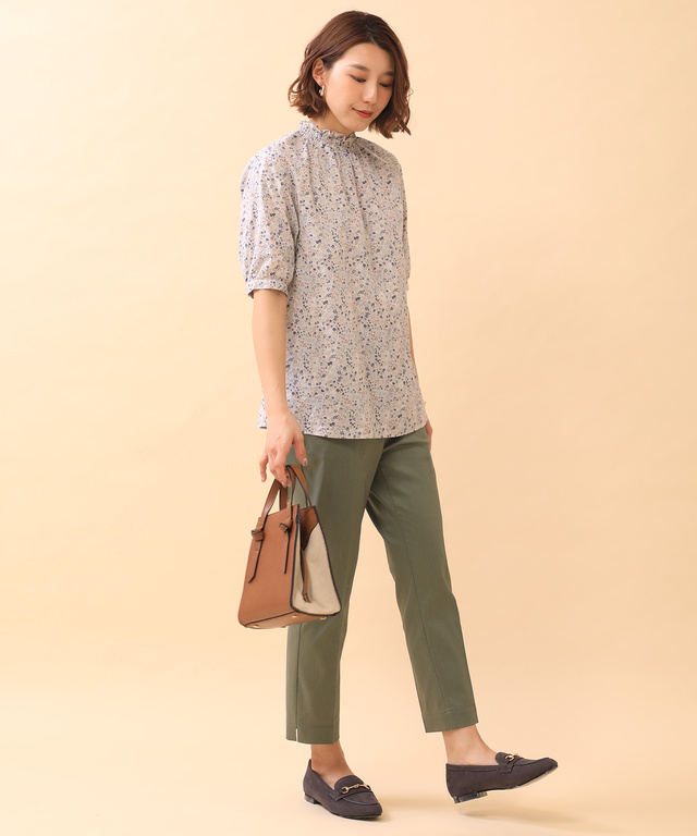 小花柄 襟シャーリング ブラウス【WEB・一部店舗限定】