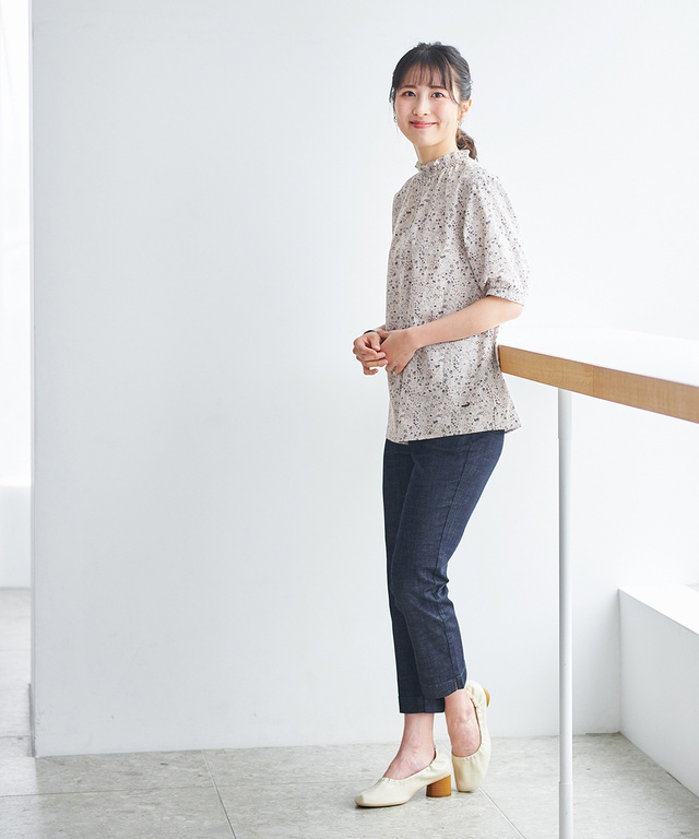 小花柄 襟シャーリング ブラウス【WEB・一部店舗限定】