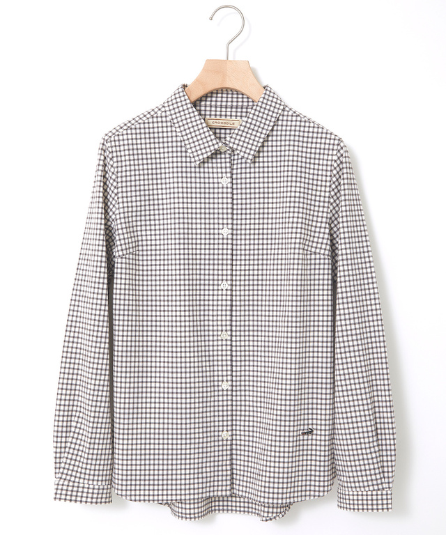 ストレッチ ミニチェック ブラウス