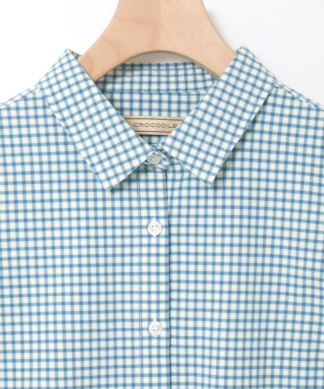 ストレッチ ミニチェック ブラウス