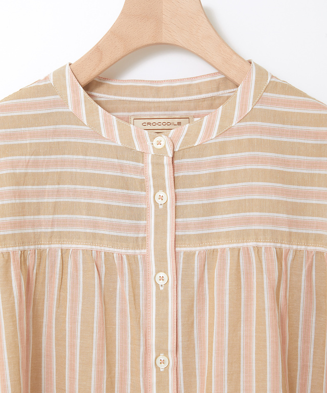 バンドカラー ストライプ ブラウス