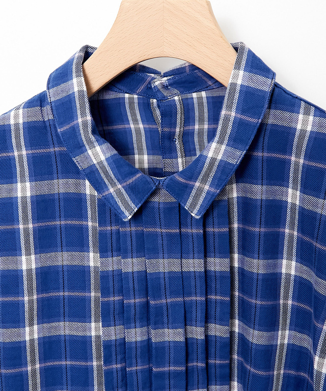 ガーゼ チェック柄 ピンタック ブラウス