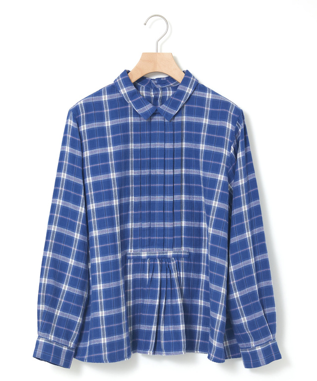 ガーゼ チェック柄 ピンタック ブラウス