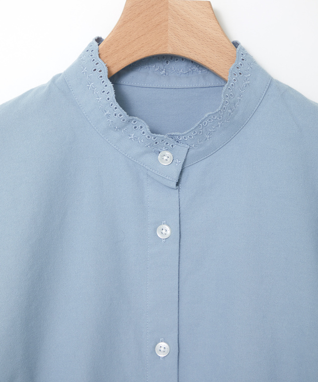 フランネル 襟刺繍 ブラウス