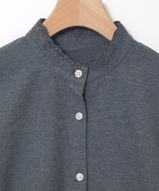 フランネル 襟刺繍 ブラウス